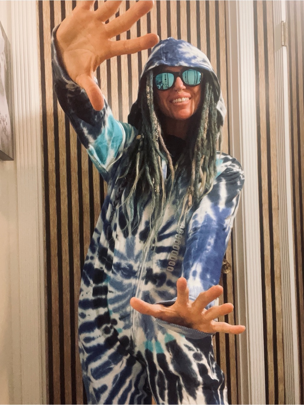 EARTHBOUND Blue & Teal Tie-Dye Zip Hoodie Onesie